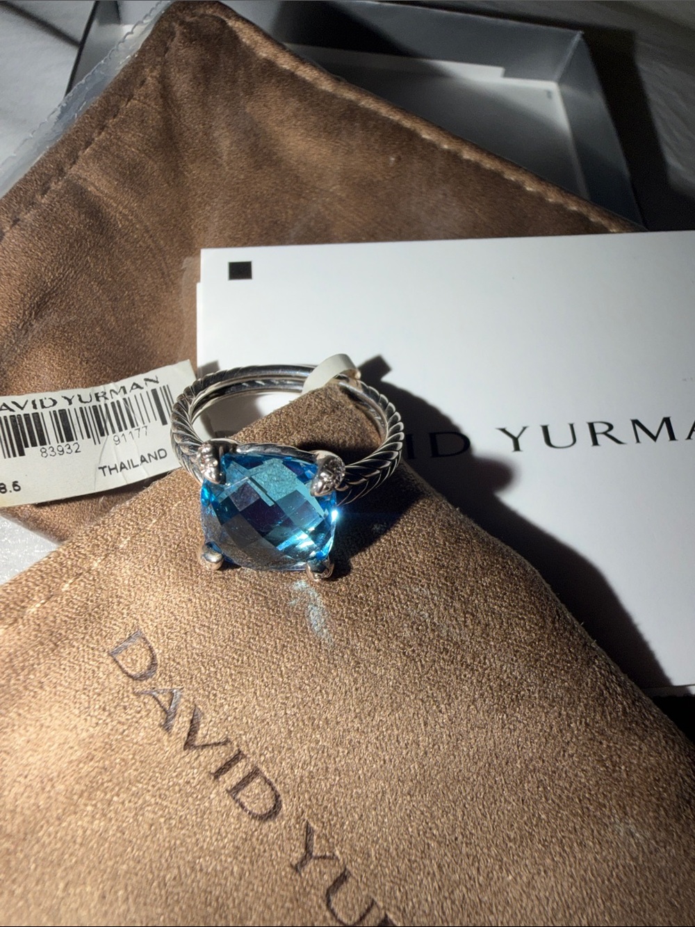 David Yurman Blue Topaz Cable Ring in Sterling Silver